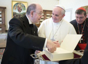 Pope Francis receives book from president of Evangelical Church in Germany at Vatican