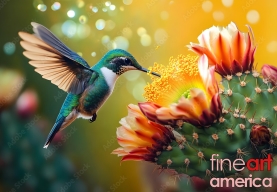 3CACTUS & HUMMINGBIRDS